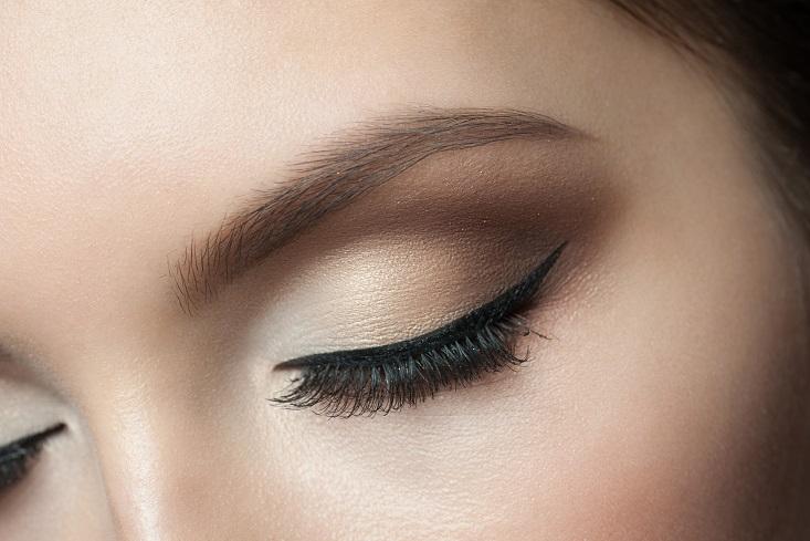 Closeup of beautiful woman eye with makeup, closed eyes