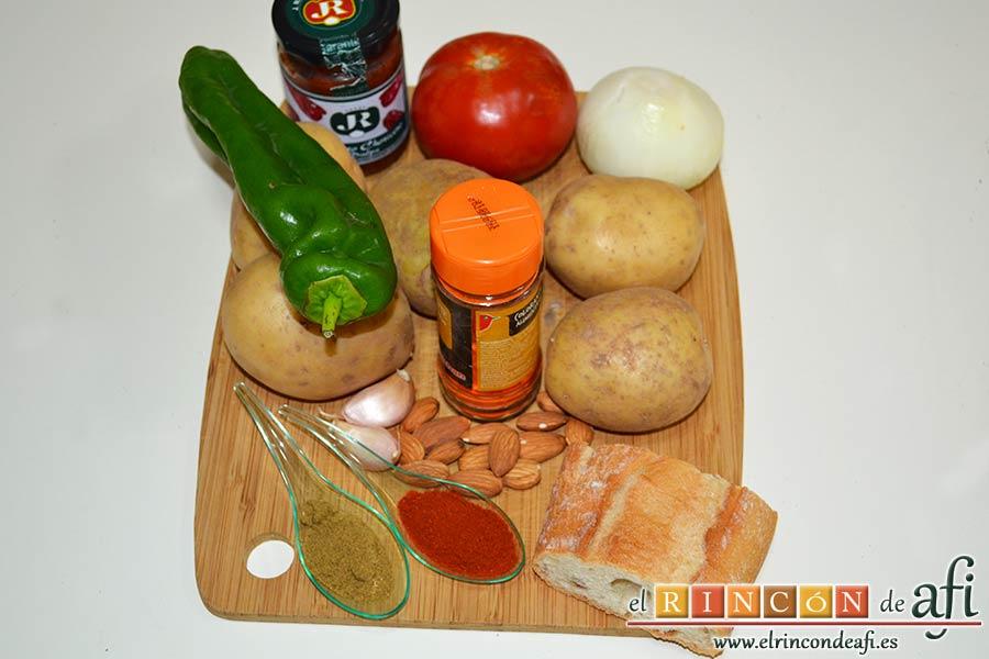 Acelgas esparragás, preparar los ingredientes de la fritura y el majao