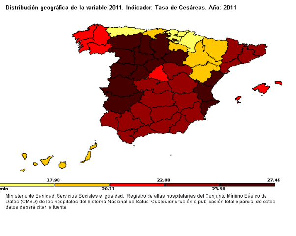 mapa cesáreas estudio España