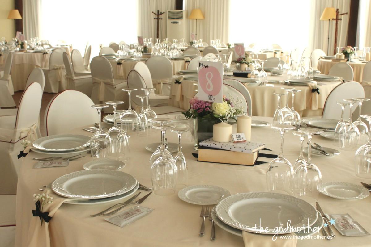 decoración boda blanco, rosa y negro 1