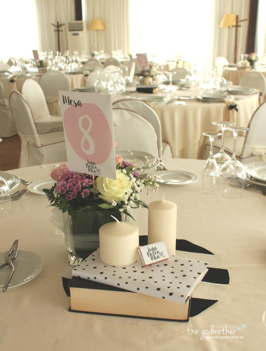 decoración boda blanco, rosa y negro 2