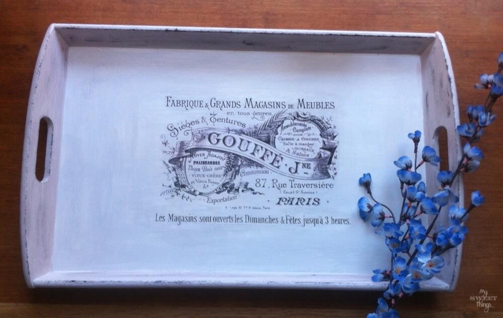 La bandeja afrancesada, usando un poco de pintura, una imagen y la técnica de transfer