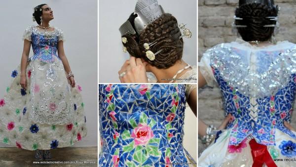 Ofrenda valenciana al material reciclado. Las Fallas 2016. Valencia