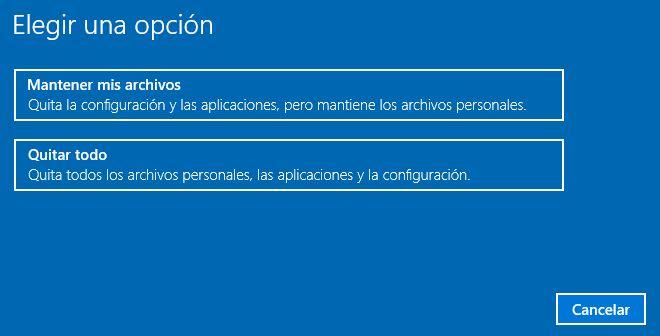 restablecer windows 10