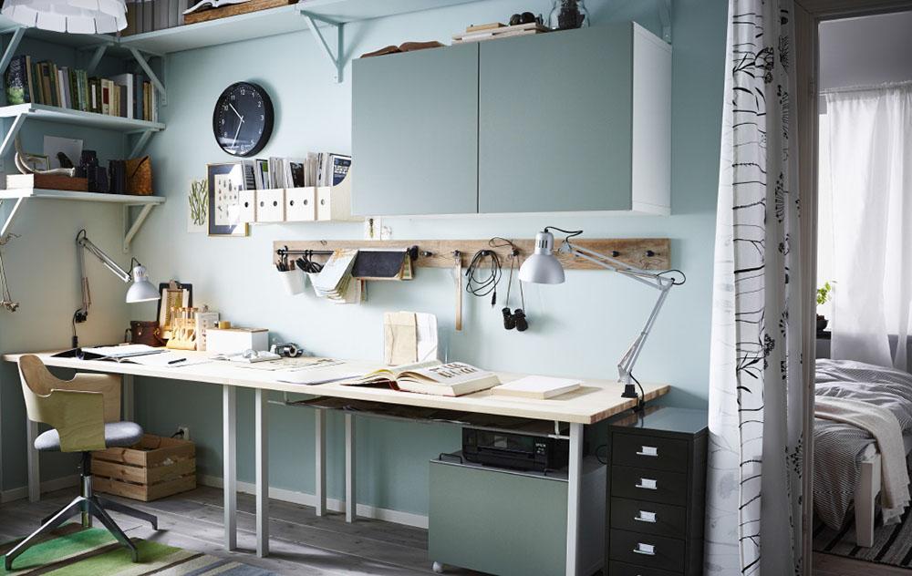 rincon de trabajo en casa verde gris ikea