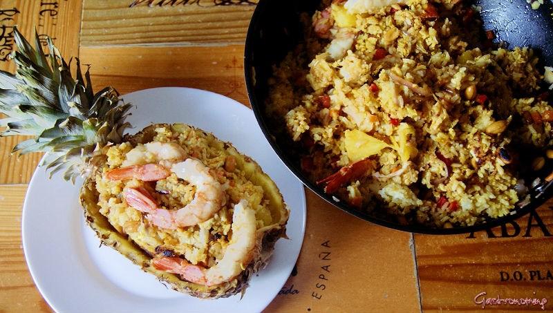 arroz frito de langostinos y piña