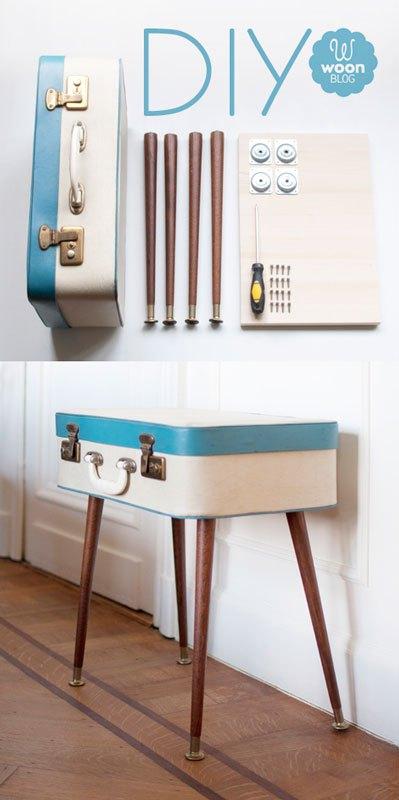 decorar con maletas y reciclar en mesa auxiliar