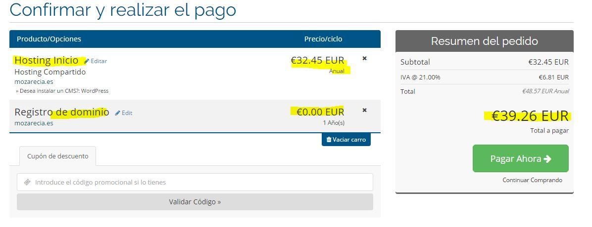 comprar dominio y alojamiento para tu web