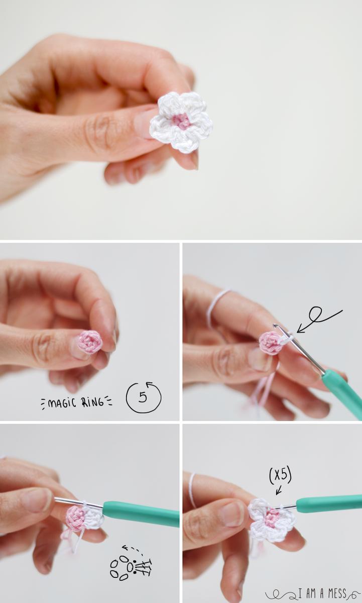 Pasos para hacer una flor de almendro de ganchillo