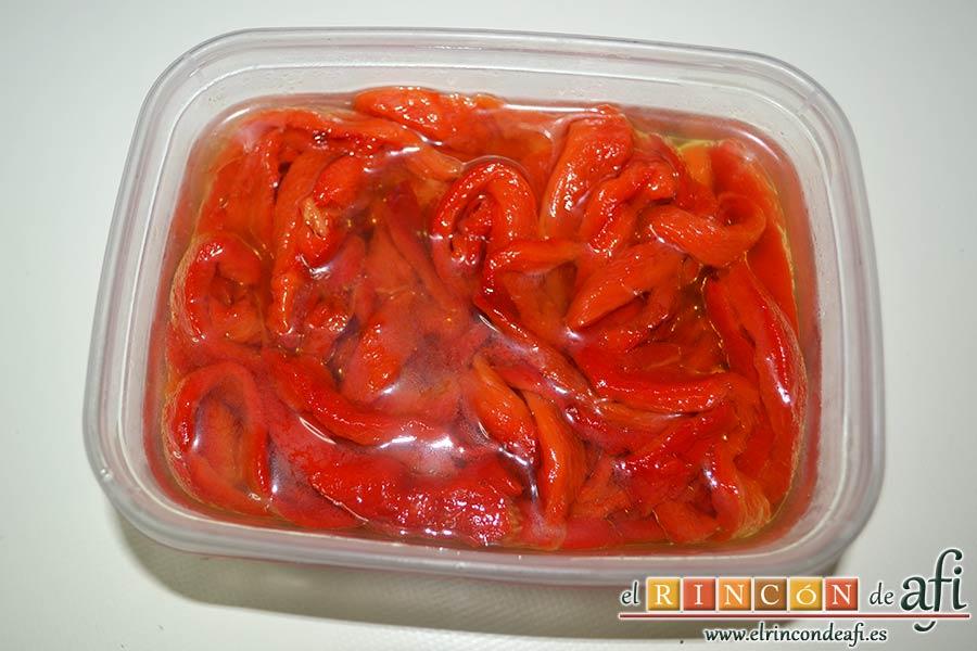 Bacalao a la tranca con pimientos asados, usar pimientos asados cortados en tiritas