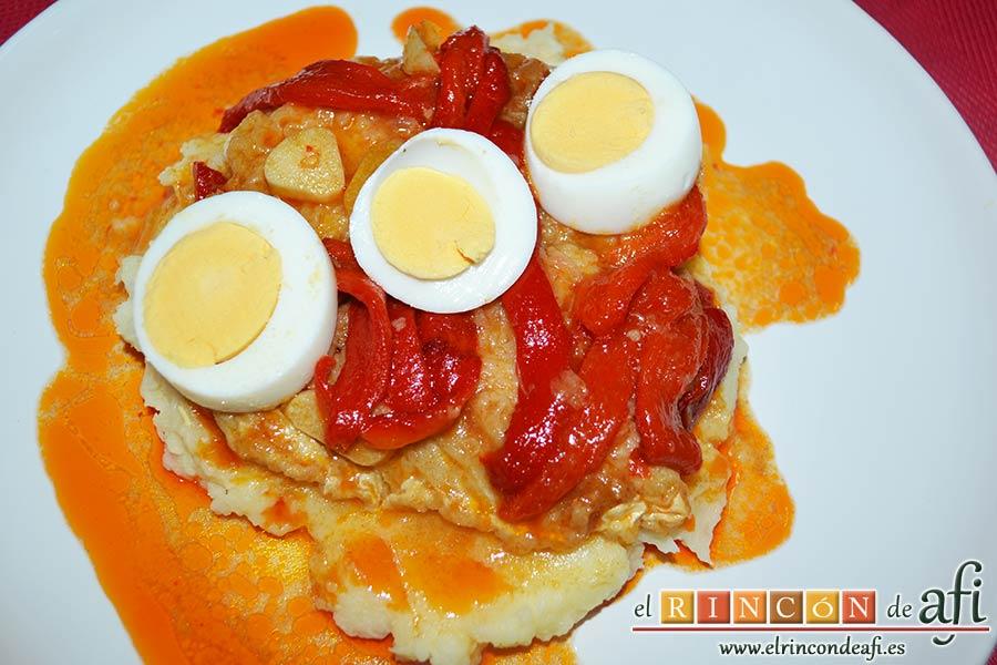 Bacalao a la tranca con pimientos asados, sugerencia de presentación