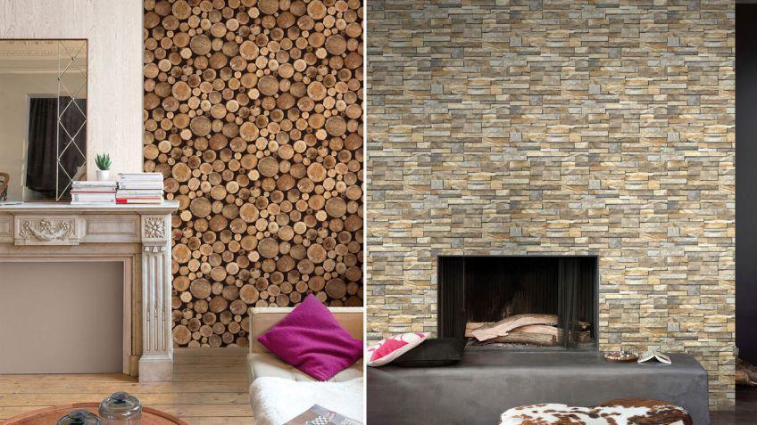 decorar-pared-papel-pintado-rustico www.decharcoencharco.com