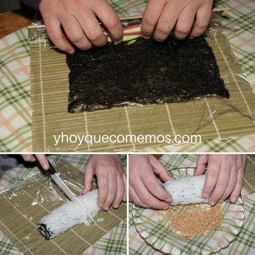 rebosar-los-california-roll-en-semillas-de-sesamo