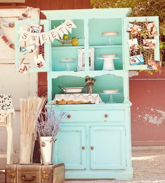 decoración de bodas rústicas armario azul