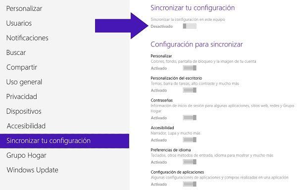 Sincronización de cuentas en Windows 8