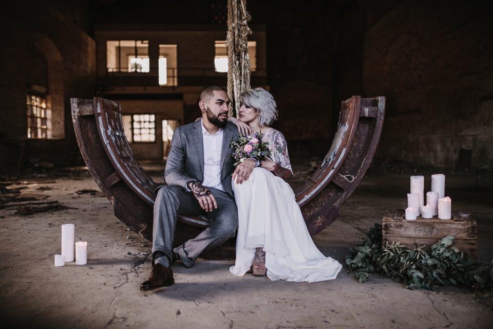 Decoración de boda industrial 