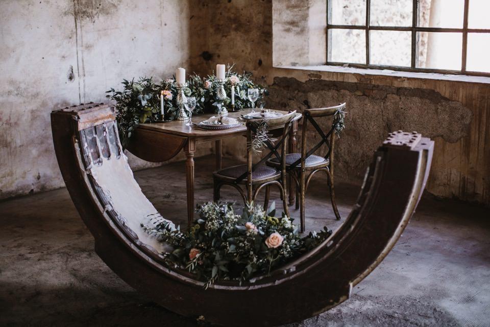 Decoración de boda industrial 