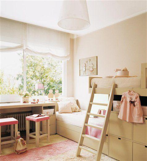 Dormitorio infantil compartido con litera tipo tren 