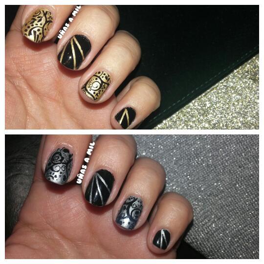 diseño_uñas_nail_art_fiesta_evento_negro_plateado_estampacion_nail_tapes_esmalte_hema_comparacion_con_dorado