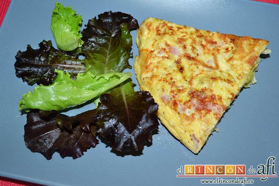 Tortilla de puerros y queso brie, sugerencia de presentación
