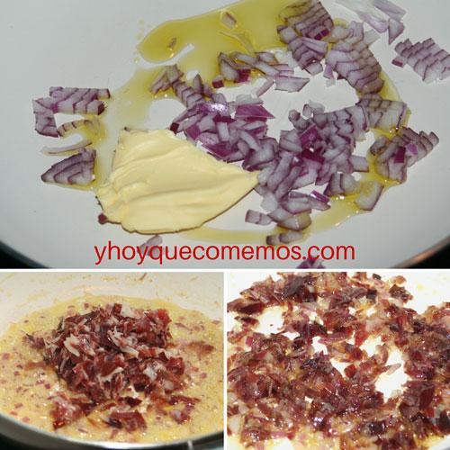 sofreir-la-cebolla-y-el-jamón-iberico