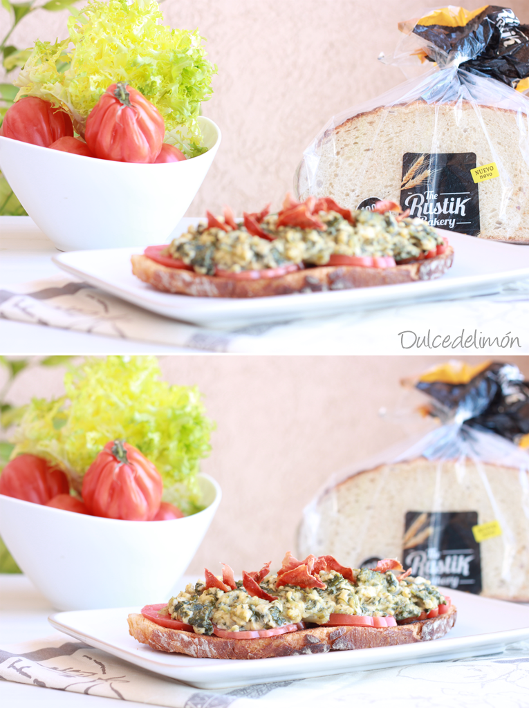 Huevos Revueltos con Escarola en Tosta con Crujiente de Jamón 