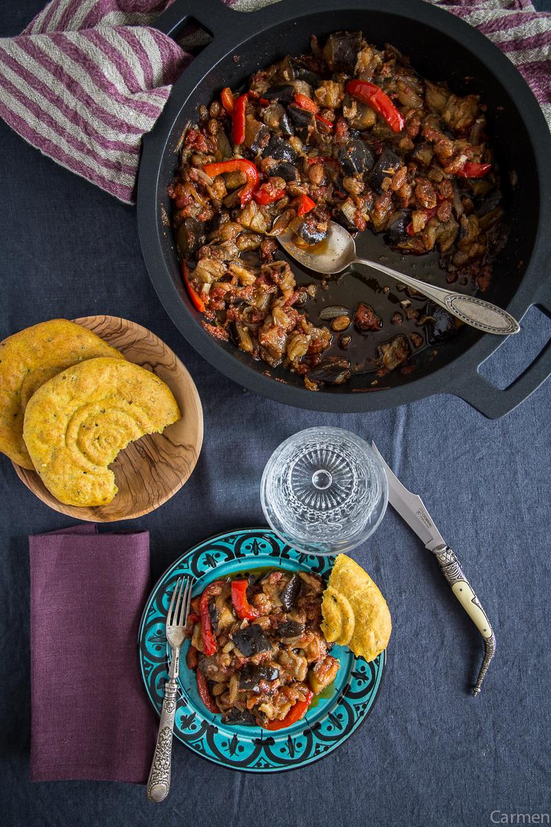 Berenjenas con chermoula cenital plato
