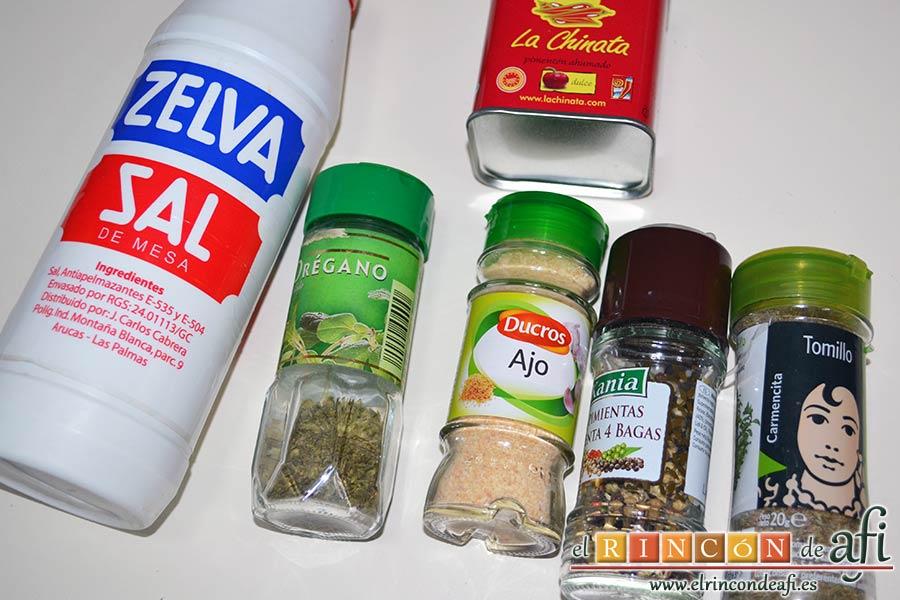 Lomo de cerdo embarrado con especias al horno, preparar la mezcla de especias