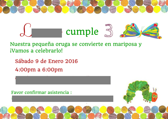 Fiesta infantil la oruga muy hambrienta - invitacion