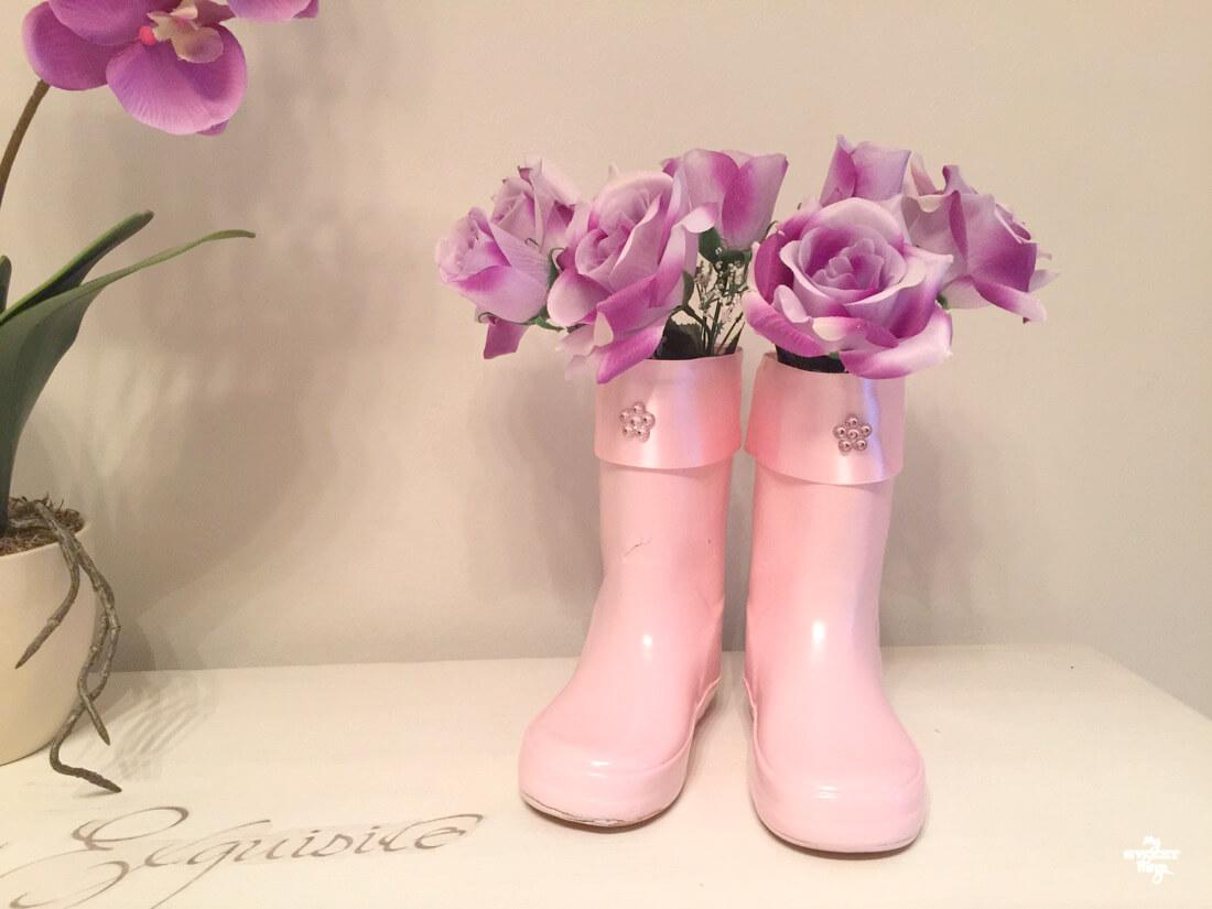 How to make some flower vases out of a pair of old rain boots