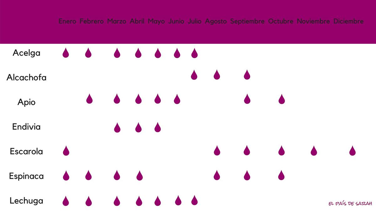 Calendario de siembra para hojas tiernas