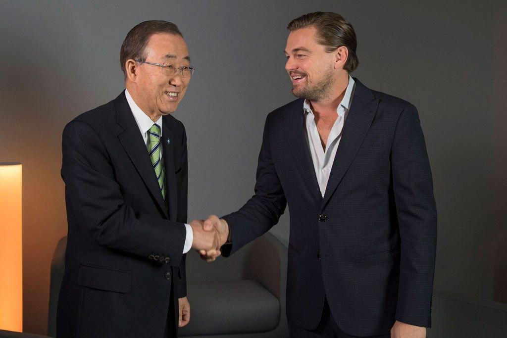 El Secretario General Ban Ki-moon y Leonardo Di Caprio. Foto: ONU/Eskinder Debebe