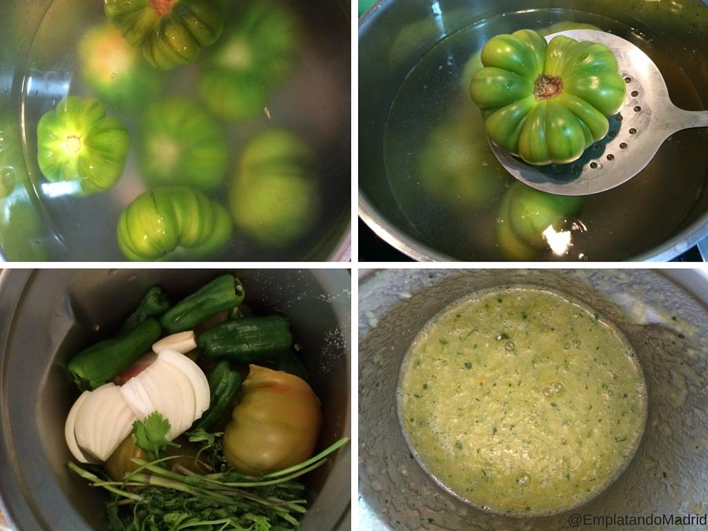 Haciendo la salsa verde primero