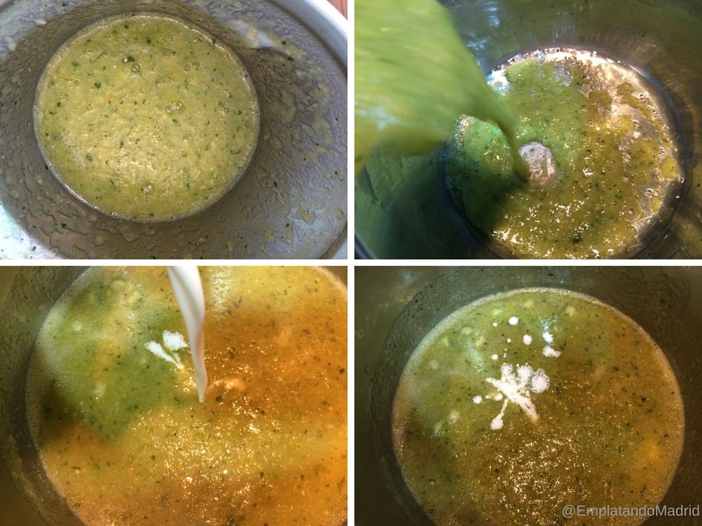 Ponemos las salsa verde al fuego y añadimos la nata (crema de leche)