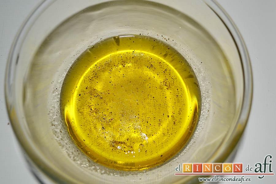 Ensalada con tomate, huevos, queso, col y palitos de cangrejo, preparar la vinagreta, sancochar los huevos