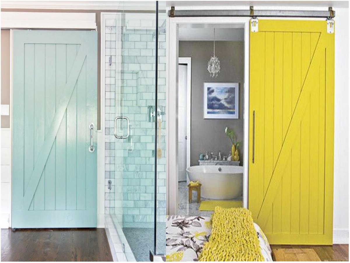 baño con puertas de granero en color