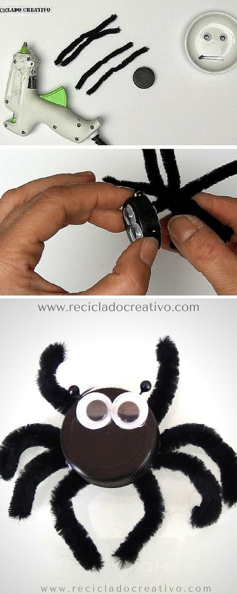 Manualidades con niños - Tapones reciclados - diy Araña