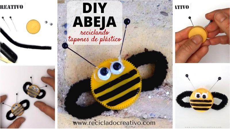 Manualidades con niños - Tapones reciclados - diy abeja