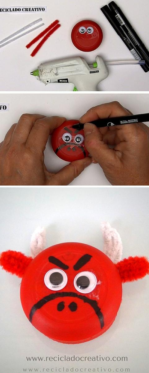 Cómo hacer un toro con un tapón de botella de plástico