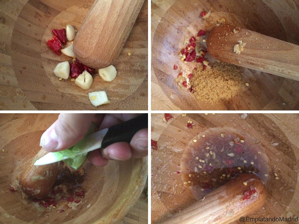 Preparando la vinagreta Thai