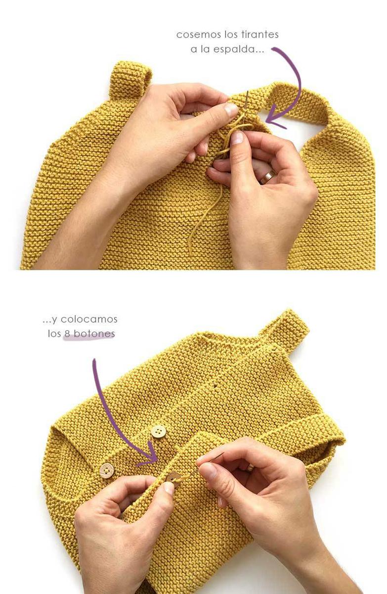 Como hacer un pelele a dos agujas de bebé tejido a punto musgo -Tutorial DIY paso a paso y patrón gratis 