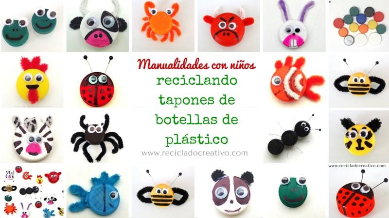 Recopilación de manualidades para niños. Animalitos infantiles hechos con tapones de botellas de plástico