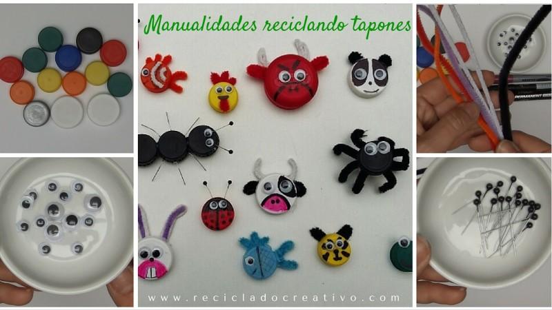 Recopilación de manualidades para niños. Animalitos infantiles hechos con tapones de botellas de plástico