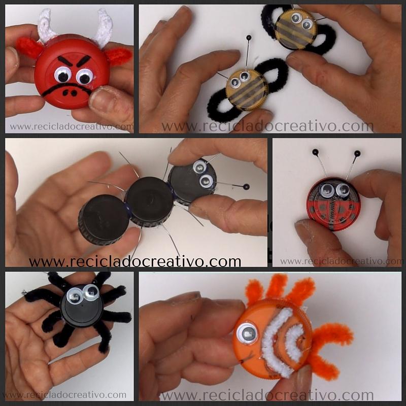 Recopilación de manualidades para niños. Animalitos infantiles hechos con tapones de botellas de plástico