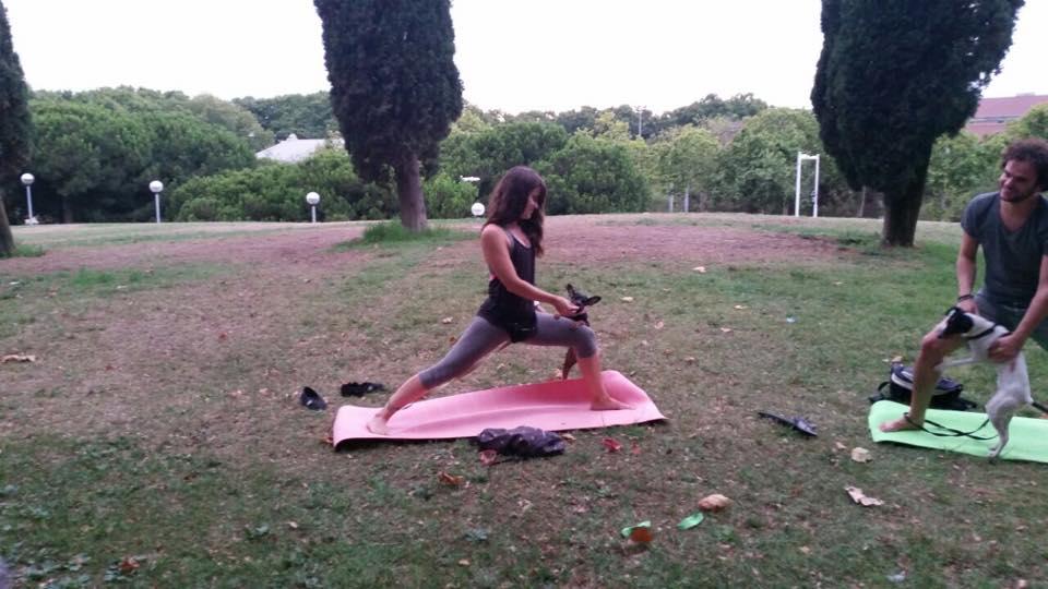yoga con peros en parque