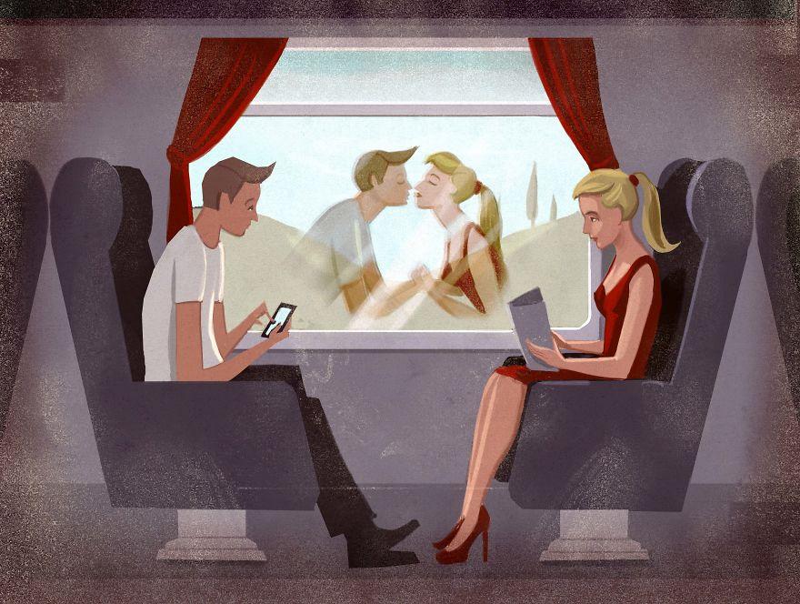 Amor en la vida moderna en ilustraciones