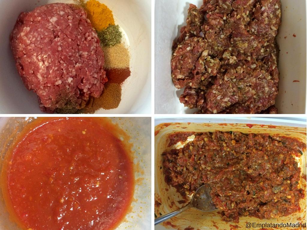 Mezclando el cordero con las especias