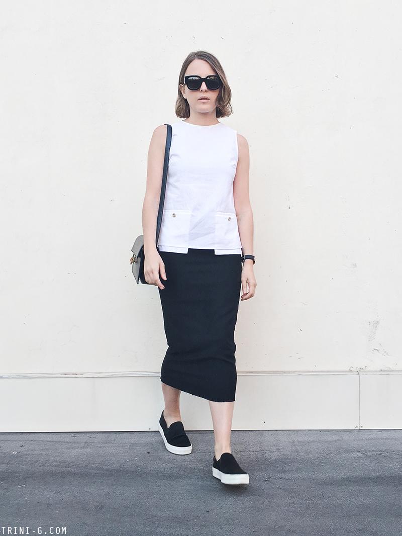 Trini | Acne Studios white top Isabel Marant midi skirt