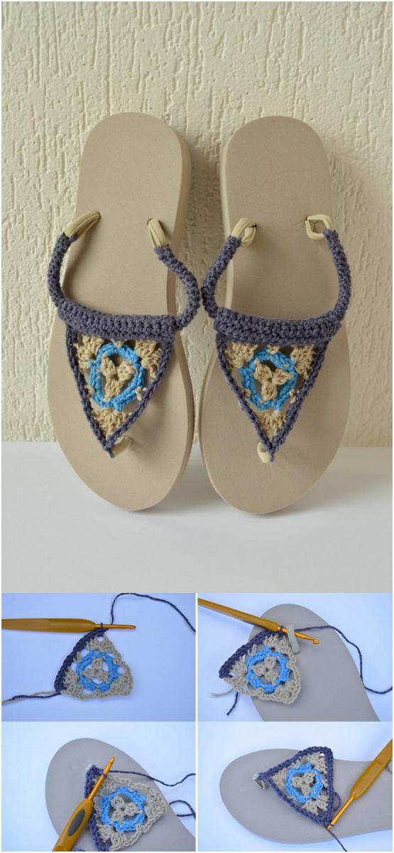personalizar las chanclas con crochet