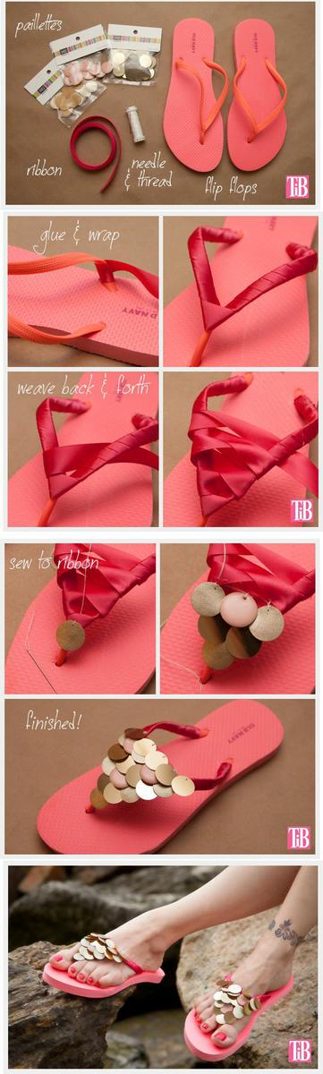 personalizar las chanclas con lentejuelas